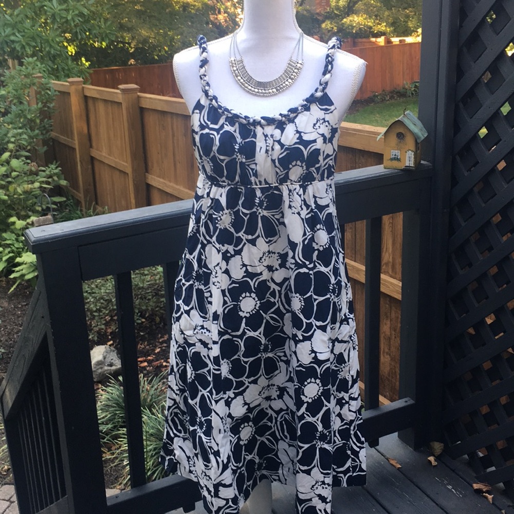 J. Crew Navy and White Floral Dress